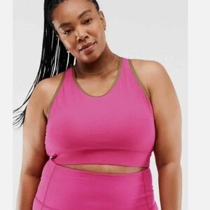 Fabletics Siena High Impact Sports Bra‎ in Pink Punch and Faded Olive